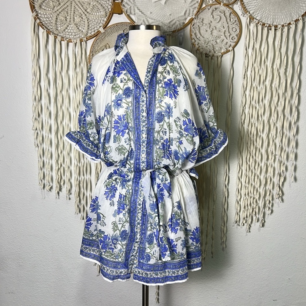 Juliet Dunn NWT Floral Mini Cotton Shirt Dress with Slip 1(4/6) - Picture 1 of 16